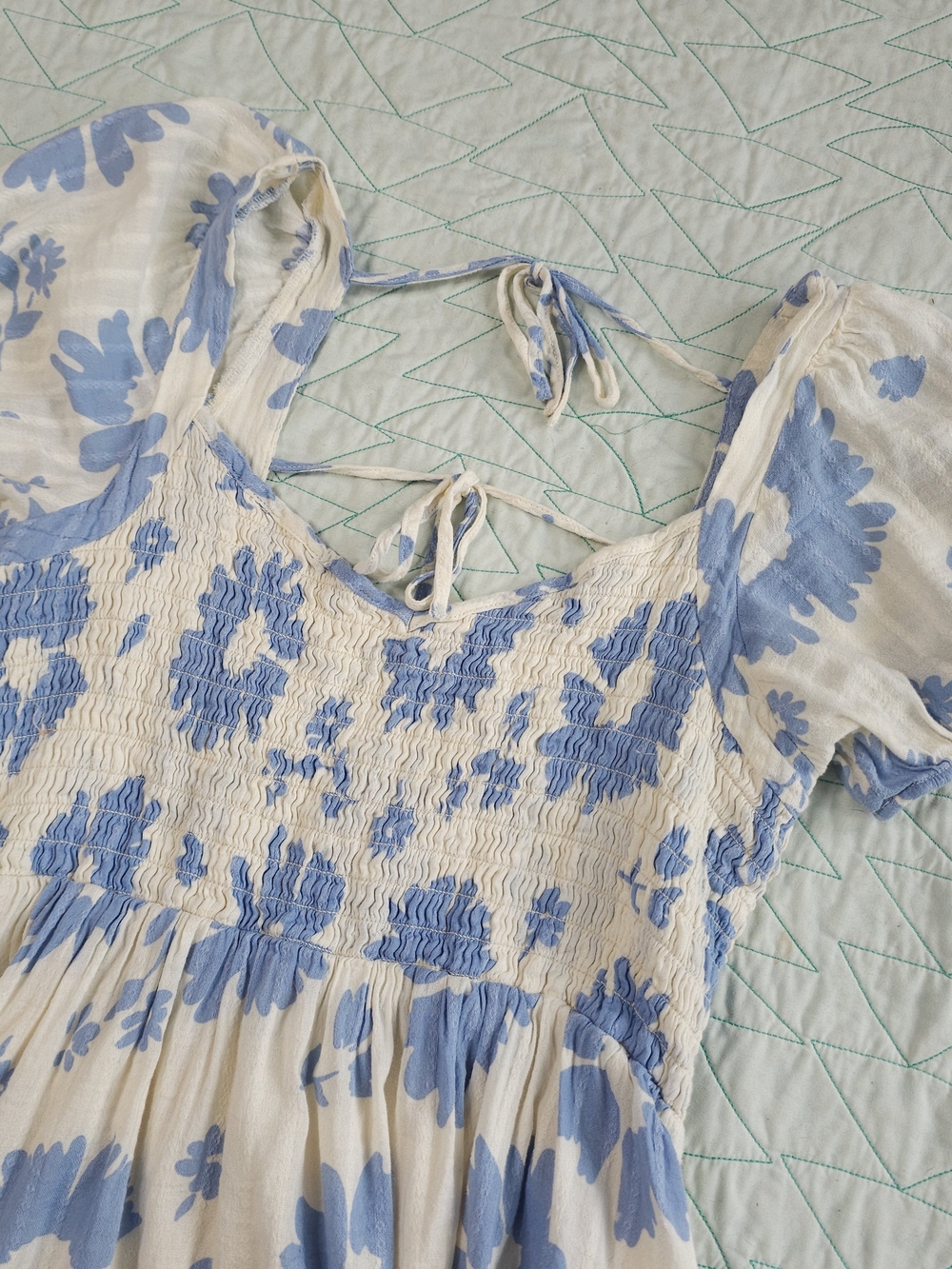 American Eagle Blue Floral Smocked Puff Sleeve Cottagecore Mini Dress - Picture 2 of 8